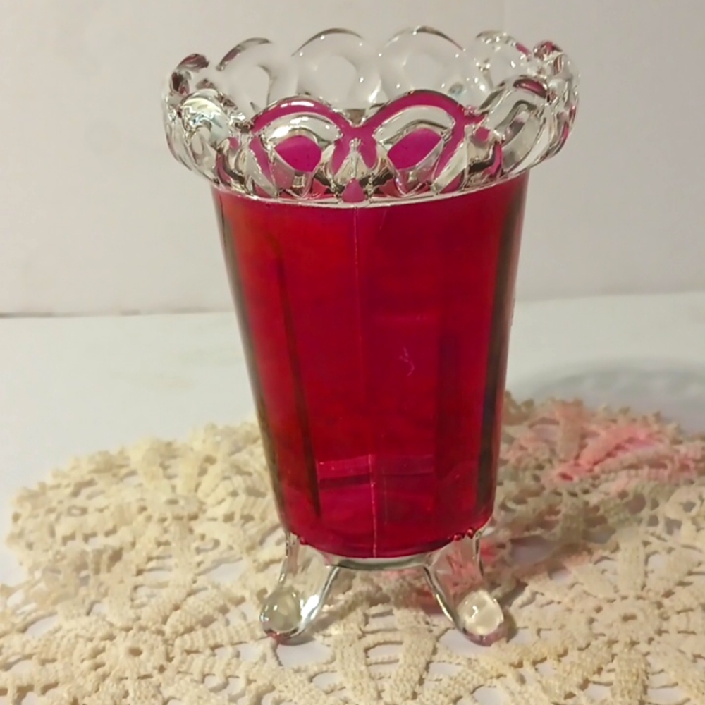 Antique English Cranberry Blown Glass Vase 5 Inches Tall And 3.5 Inches Wide